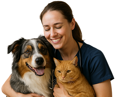 Vet holding a cat and dog Vet holding a cat and dog